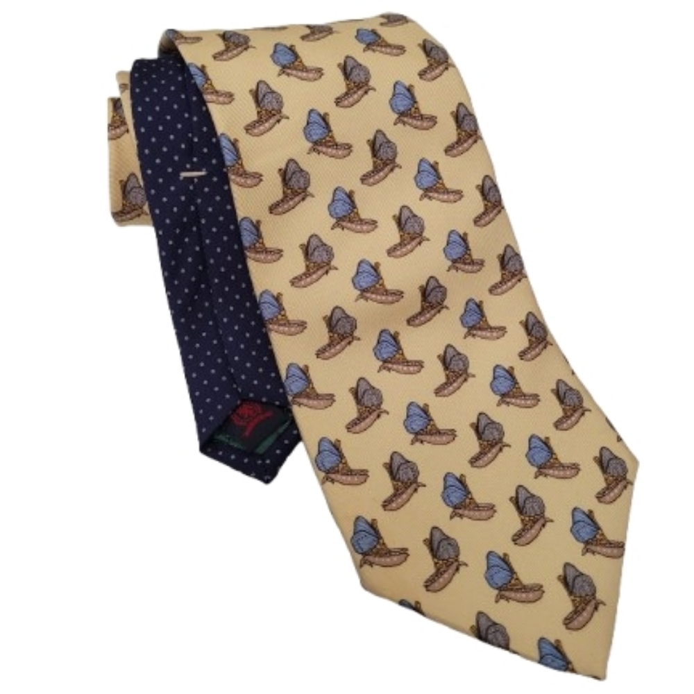 Tommy Hilfiger Cream Tie with Blue and Gray Butterfly Pattern